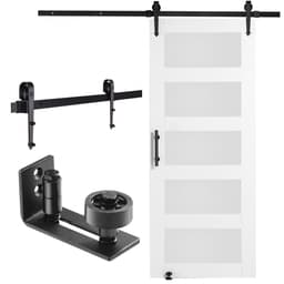 Pajtaajtó és vasalatkészlet, 32" x 84" fa és üveg tolóajtó, simán és csendesen, pajtaajtó készlet 8 az 1-ben padlóvezetővel és ajtókilinccsel, lucfenyő lap és matt üveg - miniatúra 2