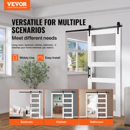 Pajtaajtó és vasalatkészlet, 32" x 84" fa és üveg tolóajtó, simán és csendesen, pajtaajtó készlet 8 az 1-ben padlóvezetővel és ajtókilinccsel, lucfenyő lap és matt üveg - miniatúra 6