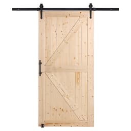 Pajtaajtó és vasalatkészlet, 42" x 84" fa tolóajtó, simán és csendesen, pajtaajtó készlet 8 az 1-ben padlóvezetővel és ajtókilinccsel, lucfenyőfa lambéria, könnyen telepíthető - miniatúra 3