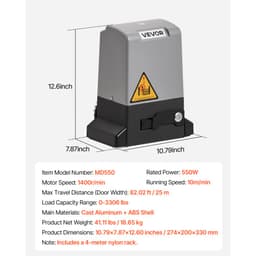 Automatikus kapunyitó, 550 W-os elektromos tolókapu-nyitó akár 25 m-es ajtókhoz, 1500 kg-os kapukhoz, nejlon fogaskerék-kerekes gördülőkapu motor infravörös érzékelővel és 2 távirányítóval, kocsibeálló kapunyitó rendszer - miniatúra 11