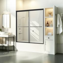 Kádas zuhanyajtó, 142-152 cm széles x 152 cm magas, félig keret nélküli dupla tolóajtó kádhoz, félig keret nélküli bypass kádajtó 6 mm-es törésálló edzett üveggel és rozsdamentes acél fogantyúval, fekete - miniatúra 2