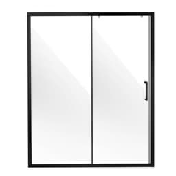 Félig keret nélküli zuhanyajtó, 147-159 cm széles x 187 cm magas, zuhany tolóajtó 6 mm-es átlátszó edzett üveggel, vízálló, törésálló, foltálló, rozsdamentes acél szerelvényekkel, matt fekete - miniatúra 4