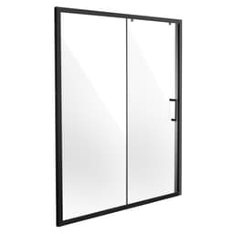 Félig keret nélküli zuhanyajtó, 147-159 cm széles x 187 cm magas, zuhany tolóajtó 6 mm-es átlátszó edzett üveggel, vízálló, törésálló, foltálló, rozsdamentes acél szerelvényekkel, matt fekete - miniatúra 5