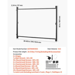 Kapuépítő készlet, 90-152 cm széles nyílásokhoz, 1,8-2,1 m magas kerítéshez, állítható kapuépítő készlet, megereszkedésgátló, teljes kapukeret-készlet retesszel és csavarokkal, fakerítéshez, vas - miniatúra 11