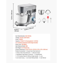 Fagylaltkészítő, 1,7 l űrtartalom, 6 sebességes elektromos álló mixer, LED digitális kijelzővel és időzítővel, keverőlapáttal, dagasztóhoroggal, fröccsenésgátlóval, házi készítésű fagyasztott joghurthoz, gyümölcssorbethez, szürke - miniatúra 11
