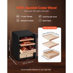 Elektromos Humidor, 60L, 350 db-os Elektromos Szivar Humidor Szekrény Kompresszoros Hűtéssel, Állandó Páratartalom és Hőmérséklet Szabályozással, Spanyol Cédrusfa Polcokkal és Fiókokkal, 3 Rétegű, Háztartási Használatra - miniatúra 8