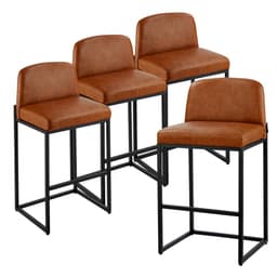 4 db-os bárszék szett, 68 cm-es pultmagasságú bárszék, modern PU bőr bárszék háttámlával, fém lábakkal, könnyen összeszerelhető karfa nélküli bárszék, sziget bárszék konyhába, étkezőbe, barna - miniatúra 2
