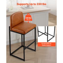 4 db-os bárszék szett, 68 cm-es pultmagasságú bárszék, modern PU bőr bárszék háttámlával, fém lábakkal, könnyen összeszerelhető karfa nélküli bárszék, sziget bárszék konyhába, étkezőbe, barna - miniatúra 6