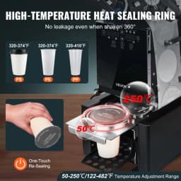 Teljesen automatikus pohárlezáró gép, 500-650 csésze/magasság, Pohárlezáró gép 190 mm magas és 90/95 mm-es poharakhoz, Elektromos Boba tealezáró digitális LCD kijelzővel, tejes teához és kávéhoz, fekete - miniatúra 7