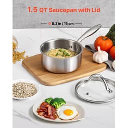 1,5 QT-os lábas, rozsdamentes acél lábas üvegfedővel, többcélú, tapadásmentes rozsdamentes acél kis főzőedény ergonomikus fogantyúval, sütőben, mosogatógépben és indukciós tűzhelyen is használható - miniatúra 6