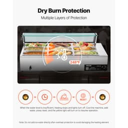 Kereskedelmi ételmelegítő, 1500 W-os elektromos rozsdamentes acél gőzölős ételmelegítő üvegfedővel, 9 serpenyős pulton elhelyezhető büfé bain marie levessel és perforált merőkanállal, vendéglátáshoz, éttermekhez és partikhoz - miniatúra 10