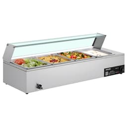 Kereskedelmi ételmelegítő, 1500 W-os elektromos rozsdamentes acél gőzölős ételmelegítő üvegfedővel, 4 serpenyős pulton elhelyezhető büfé bain marie levessel és perforált merőkanállal, vendéglátáshoz, éttermekhez és partikhoz - miniatúra 3