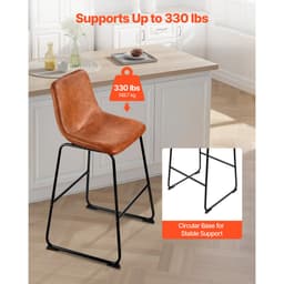 4 db-os bárszék szett, 65 cm-es pultmagasságú bárszék, modern PU bőr bárszék háttámlával, fém lábakkal, könnyen összeszerelhető karfa nélküli bárszék, sziget bárszék konyhába, étkezőbe, barna - miniatúra 6