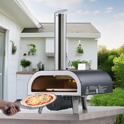 Kültéri pizzakemencé, 12 hüvelykes fatüzelésű pizzakemencék, pellet pizzakemence hőmérővel és elektromos forgatással, hordozható pizzasütő kültéri, hátsó udvari kempingezéshez, pizzasütő kő, hordtáska, lapát - miniatúra 1