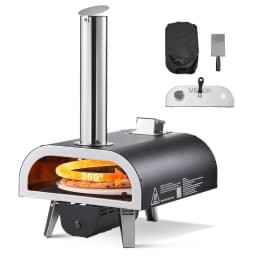 Kültéri pizzakemencé, 12 hüvelykes fatüzelésű pizzakemencék, pellet pizzakemence hőmérővel és elektromos forgatással, hordozható pizzasütő kültéri, hátsó udvari kempingezéshez, pizzasütő kő, hordtáska, lapát - miniatúra 2