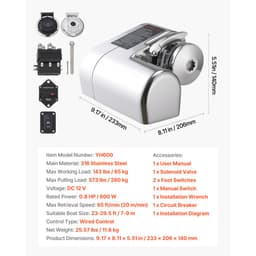 Vízszintes horgászcsörlő, 12V DC 600W, Csörlőhorgonyrendszerek 6,35 mm-es lánchoz vagy 14,3 és 15,9 mm-es nejlonkötélhez, Max. húzóerő 260 kg, 316 rozsdamentes acél szerkezet, 7-9 m-es hajókhoz - miniatúra 11