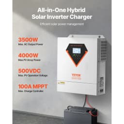 Hibrid napelemes inverter, 3500 W, minden az egyben tiszta szinuszhullámú inverter töltő, 24 V DC-ről 220/230 V AC-re, beépített WIFI 100 A MPPT napelemes vezérlővel, hálózaton kívüli rendszerekhez, ólom-savas lítium akkumulátorhoz - miniatúra 6