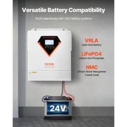 Hibrid napelemes inverter, 3500 W, minden az egyben tiszta szinuszhullámú inverter töltő, 24 V DC-ről 220/230 V AC-re, beépített WIFI 100 A MPPT napelemes vezérlővel, hálózaton kívüli rendszerekhez, ólom-savas lítium akkumulátorhoz - miniatúra 9