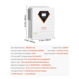 Hibrid napelemes inverter, 3500 W, minden az egyben tiszta szinuszhullámú inverter töltő, 24 V DC-ről 220/230 V AC-re, beépített WIFI 100 A MPPT napelemes vezérlővel, hálózaton kívüli rendszerekhez, ólom-savas lítium akkumulátorhoz - miniatúra 11