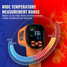 Infravörös hőmérő, -40~2732°F kettős lézeres hőmérsékletmérő pisztoly érintésmentes, kézi infravörös hőmérő pisztoly állítható emissziós tényezővel fém olvasztáshoz/főzéshez/pizza sütőhöz/motorhoz (nem emberi használatra) - miniatúra 7