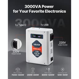 Feszültségnövelő átalakító, 3000 VA, nagy teljesítményű feszültségátalakító, 110 V-ról 220 V-ra átalakító, 2 EU csatlakozóval, USB kimenettel, LCD kijelzővel, hőmérsékletvédelemmel, 220 V-os készülékekhez - miniatúra 8