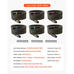 XLR kábel 7,62 m, 6 darabos csomag, árnyékolt, szimmetrikus DMX apa-nő mikrofonkábelek, aranyozott 3 tűs XLR mikrofon hangszórókábel vezetékek, színpadi világításhoz, mikrofonokhoz, erősítőkhöz, keverőkhöz, hangszórórendszerekhez - miniatúra 11