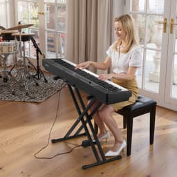 Súlyozott digitális zongora, 88 billentyű, teljesen súlyozott, elektromos zongora dupla billentyűzettel és hangszórókkal, X állvánnyal, sustain pedállal, felvételi funkcióval, 280 hangszínnel, vezeték nélküli kapcsolattal, kezdőknek, fekete - miniatúra 1