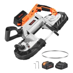 20 V-os hordozható szalagfűrész készlet, 127 mm x 115 mm vágási mélység, AC 220V, 360 W-os szalagfűrész szénkefe nélküli motorral, 4.0 Ah akkumulátorral, akkus és kompakt hordozható szalagfűrész, 0-120 m/perc változtatható sebesség, fém és fa vágásához - miniatúra 2