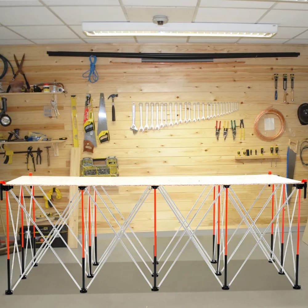 Hordozható összecsukható munkaállvány, 2455 x 1260 mm Összecsukható munkapad, 2724 kg teherbírás, Összeszerelést nem igényel, Összecsukható munkaállvány tárolótáskával, Asztallap NEM tartozék, Garázsba, Műhelybe, Kültérre