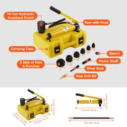 10 tonnás hidraulikus kiütőkészlet, 1/2" - 2"-os csőlyuk-vágó készlet, KO szerszámkészletek lyukasztóval, 6 darabos, fémlemez-behajtó szerszámok, alumíniumhoz, sárgarézhez, rozsdamentes acélhoz, üvegszálhoz és műanyaghoz - miniatúra 1