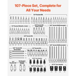 107 részes SAE és metrikus bitfej készlet, imbusz/Torx/külső Torx/manipulációbiztos/extra hosszú, S2 ötvözött acél és Cr-V acél, 1/4 hüvelykes, 3/8 hüvelykes és 1/2 hüvelykes behajtással, továbbfejlesztett tárolótokkal, kézi használatra - miniatúra 7