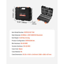 107 részes SAE és metrikus bitfej készlet, imbusz/Torx/külső Torx/manipulációbiztos/extra hosszú, S2 ötvözött acél és Cr-V acél, 1/4 hüvelykes, 3/8 hüvelykes és 1/2 hüvelykes behajtással, továbbfejlesztett tárolótokkal, kézi használatra - miniatúra 11
