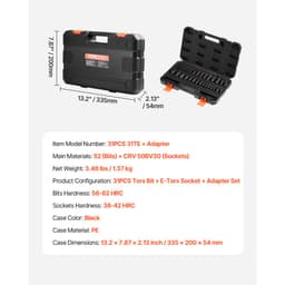 Torx bitfej és külső Torx dugókulcs készlet, 31 részes T8-T70 és E4-E24, S2 ötvözött acél és Cr-V acél, 1/4 hüvelykes, 3/8 hüvelykes és 1/2 hüvelykes behajtással, adapterrel és bővített tárolótáskával, autóipari használatra - miniatúra 11