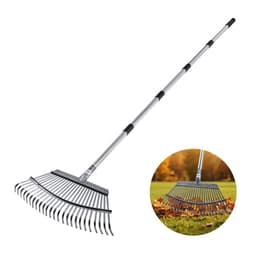 Levélgereblye, 25 fém fog, állítható kerti gereblye gyepre 46,5 cm széles fejjel és 92,5-185 cm hosszú nyéllel, strapabíró rozsdamentes acél kis levelekkel ellátott eszköz kertészkedéshez, kempingezéshez és fűnyíráshoz - miniatúra 2