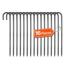 Betonacél cövekek, 406,4 mm / 16 hüvelykes, nagy teherbírású, 0,4 hüvelyk átmérőjű J-kampó, horganyzott acél talajhorgonyok véső hegyű véggel és rozsdaálló bevonattal, kerti támasztékhoz, kerítéshez, kempingsátrakhoz (16 darabos csomag) - miniatúra 2