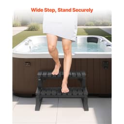 Jakuzzi lépcső, 2 lépcsős kültéri medencelépcső, strapabíró, 599,5 mm széles, föld feletti/felfújható PP medencelétra 145,2 kg teherbírással, többcélú használatra verandára, teraszra, fedélzetre, lakókocsikhoz, fekete - miniatúra 7