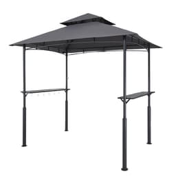 Grillező pavilon, 2,43 x 1,5 m megerősített kültéri BBQ pavilon kétszintes tetővel, porszórt acél terasz grillező 2 oldalsó polccal és 8 kampóval, grillező ponyva teraszra, hátsó udvarba, kertbe - miniatúra 4