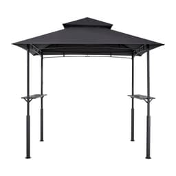 Grillező pavilon, 2,43 x 1,5 m megerősített kültéri BBQ pavilon kétszintes tetővel, porszórt acél terasz grillező 2 oldalsó polccal és 8 kampóval, grillező ponyva teraszra, hátsó udvarba, kertbe - miniatúra 3