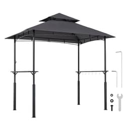 Grillező pavilon, 2,43 x 1,5 m megerősített kültéri BBQ pavilon kétszintes tetővel, porszórt acél terasz grillező 2 oldalsó polccal és 8 kampóval, grillező ponyva teraszra, hátsó udvarba, kertbe - miniatúra 12