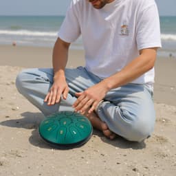 Acélnyelves dob, 16,5 cm, 11 hangos esődob kültéri kertbe, D-dúr hangszer kottafüzettel és ütőkkel, ütőhangszer meditációhoz, jógához, kezdő zenei oktatáshoz, zöld - miniatúra 1