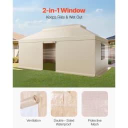 Téli pavilontakaró 3,66 x 6,10 m-es keménytetős pavilonokhoz, minden időjárási körülmény között használható, kétszintes pavilontakaró oldalfalakkal és hálós ablakokkal, nagy sűrűségű PE zárt tárolófedél, pavilonok nem tartozékok - miniatúra 9