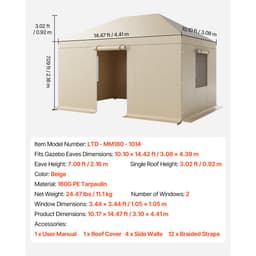 Téli pavilontakaró 3,08 x 4,39 m-es keménytetős pavilonokhoz, minden időjárási körülményre alkalmas pavilontakaró oldalfalakkal és ablakokkal, nagy sűrűségű PE anyagból, zárt tárolófedél, pavilonok nem tartozékok - miniatúra 11