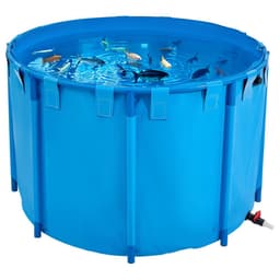 Vászon halastó, 448,8 gallon űrtartalmú, föld feletti halastó, összecsukható PVC koi akvárium, kerek aranyhalas akvárium stabil kerettel és leeresztő szeleppel, akvakultúrához, koi tenyésztéshez és öntözéshez (kék) - miniatúra 5