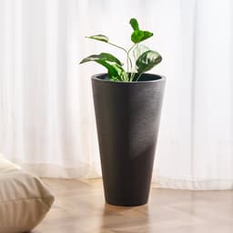 2 db-os magas virágcserép kültéri beltéri növényekhez, 60 cm-es, fekete, kerek, nagyméretű virágcserép tornácra, teraszra, magas, kúpos virágcserepek modern dizájnnal és beépített vízelvezetővel - miniatúra 1