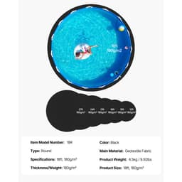 18 lábas kerek medencefólia-pad, medencefólia-pad föld feletti medencékhez, medenceszőnyeg megakadályozza a lyukakat, újrahasznosított geotextília anyagból készült alátétek, meghosszabbítja az élettartamot - miniatúra 11