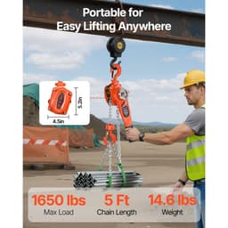 Kézi karos láncos emelő, 3/4T 750KG teherbírás, nagy teherbírású, 1,5M emelési magasságú G80 ötvözött acél lánc dupla kilincses mechanikus fékkel, 360°-ban forgó horgokkal, raktárépület-garázsba - miniatúra 6