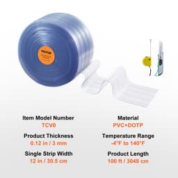 Szalagfüggöny, 100 láb hosszú x 12" szélesség x 0,12" vastagság, átlátszó bordázott PVC függönyszalag ajtó ömlesztett tekercsben, műanyag ajtószalagok szupermarketek, garázsok, raktárak, istállók, kisállatházak ajtajához - miniatúra 11
