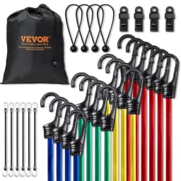 32 darabos gumikötél-választék, 8 mm-es, strapabíró gumikötelek A3-as acélkampókkal, 25,6 cm-es, 61,8 cm-es, 81,8 cm-es, 101,122 cm-es gumikötél-készlet hordozható tárolótáskával, 4 csipesszel és ponyvához rögzíthető kötéllel - miniatúra 2