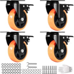 Görgők, 10,1 cm-es forgólapos görgők, 4 darabos készlet, biztonsági A/B zárral, zajmentes PVC kerekek, nagy teherbírású, 158,8 kg teherbírás görgőnként, nyommentes kerekek kocsibútor munkapadhoz - miniatúra 2