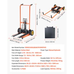 Hidraulikus anyagemelő csörlős rakodó, 205 kg teherbírás, raklapemelő kocsi villás emelőasztallal, 1000 mm max. emelési magasság, összecsukható és hordozható raklapemelő asztal kocsi, sárga és fekete - miniatúra 11